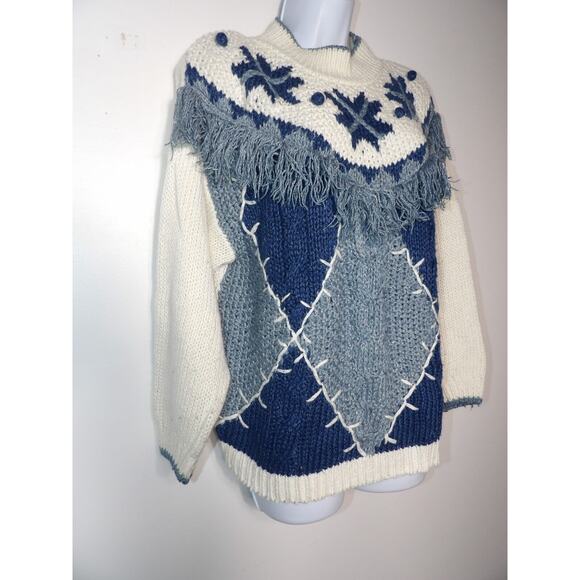 American Weekend Sweater Medium Knit 3D Vintage White Blue 80s Art - Picture 3 of 11